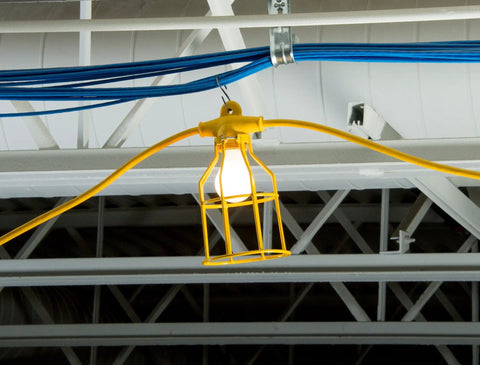 10 Light Metal Temporary Light Stringer For Outdoor Use 100 Ft Cord 12 AWG 300V Yellow Weather Resistant Durable Construction