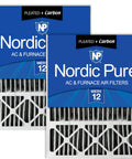 Two Pack 20X25X5 MERV 12 Plus Carbon Air Filters, Honeywell Replacement, Actual Size 19 7/8 X 24 7/8 X 4 3/8, for odor reduction