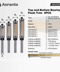 Top And Bottom Bearing Flush Trim Router Bits Set 1/4 Inch Shank, 4-Piece, precision carbide, cutting lengths labeled, diagram shown