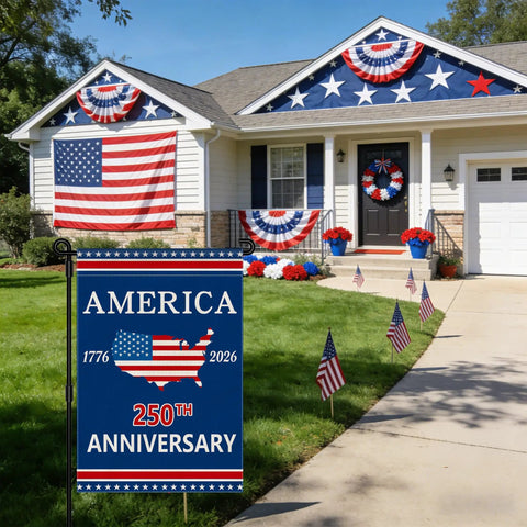 Double Sided 12x18 Inch USA Garden Flag Celebrating 250 Years Of Freedom Patriotic 1776 To 2026 Commemorative Banner in yard
