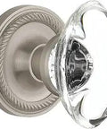 Rope Rosette With Oval Clear Crystal Glass Knob Mortise Lock Set Two And One Quarter Inch Backset Satin Nickel Finish For Old School Vintage Doors