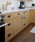 Matte Black Cabinet Handles Set Of 10 Notched Backplate Drawer Pulls for kitchen cabinets installed in modern wooden kitchen