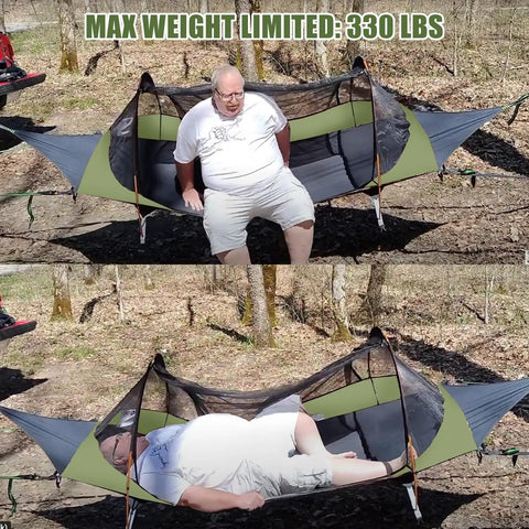 Flat Lay Hammock Tent With Mosquito Net And Waterproof Rainfly For One Person Backpacking Camping Lightweight 330 Lbs Capacity