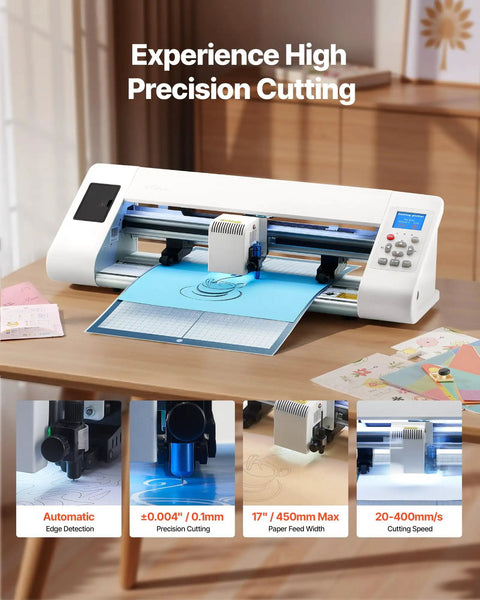 Pro Vinyl Cutter With Auto Edge Detection And Design Software For DIYers, Precise 0.1 mm Cuts shown on table in use