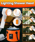Rechargeable Camping Shower With Immersion Water Heater, LED Filter Shower Head, Portable Pump, 6.6 Gallon Foldable Bucket in use