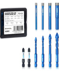 Toolant 10-piece blue diamond drill bit set with 1/4-inch round shank in metal case