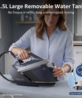 Pro Level 1800W Steam Station For Clothes With A Spiffy 1.5 Liter Pop Out Tank, user filling large removable water tank.