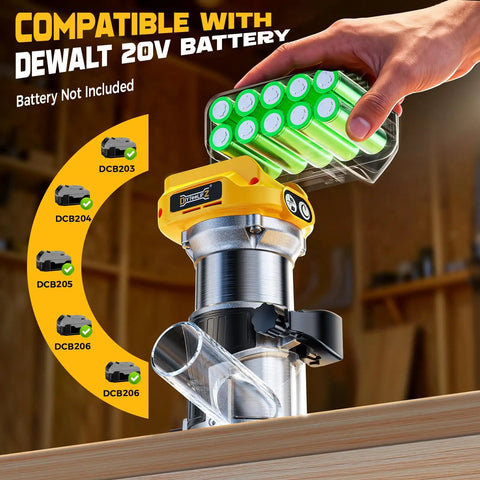 Cordless Wood Router Tool With 800W Brushless Motor Up To 30,000 RPM compatible with DeWalt 20V battery, no battery included