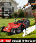 Corded Electric Lawn Mower With 14 Inch Cut And 11 Amp Motor, 30 L Grass Catcher, Upgraded Copper Torque For Dense Lawns, Quiet And Low Maintenance, No Gas, Quick Start, Ideal For Small To Medium Yards in use on a green lawn