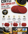 7 Piece Hook And Loop Sanding Disc Set 4.53 Inch M14 Compatible For Angle Grinders shown with three grits for various finishing tasks.