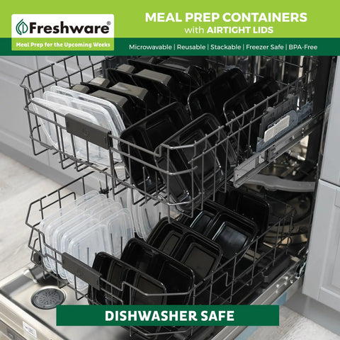 Top Tier Meal Prep Setup, Two Compartment Bento Boxes With Secure Lids, 15 Pack Stackable Food Storage Containers, BPA Free Microwave And Dishwasher Safe, 28 Oz Portions Hit The Spot Daily