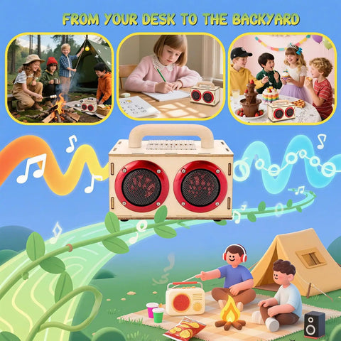 Build Your Own Bluetooth Speaker Kit With LED Lights And Colored Pencils For STEM Learning Fun For Kids Ages 8 To 14 illustrated use