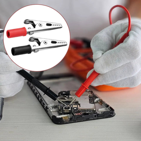 Dope 40 Pc Metal Alligator Clips Electronic Test Clamps Red And Black Kit With Sturdy Plastic Handles For Heavy Duty Battery Testing And Circuit Checks, red and black clips on phone board