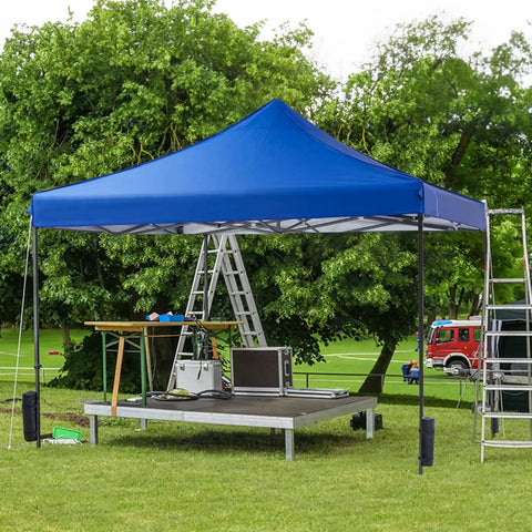 10x10 Foot Pop Up Canopy Tent No Fuss Setup Heavy Duty Sun Shade Shelter With Sand Bags Portable for Camping in Classic Blue