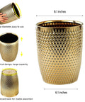 Golden Modern Small Trash Can Wastebasket For Bathrooms Powder Rooms Kitchens And Home Offices Durable Ceramic Round Garbage Container Bin Compact Space Saving Design That Fits Under Sinks Cabinets Or On Counters