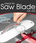 A Line It Basic Table Saw Alignment Calibration Tool With Precision Dial Indicator measuring saw blade run-out