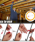 Pro Grade 10m High Strength Polyester Wire Fish Tape 3.0mm Wire Puller being used to run cable through ceiling joists