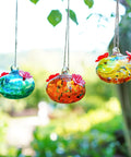 Set Of 3 Small Blown Glass Hummingbird Feeders For Outdoors Hanging With 2 Flower Feeding Ports 3 Inch Glass Hummingbird Feeders Garden Decor For Outside