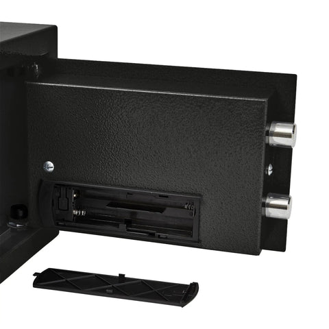 Electronic Steel Safe with Keypad and Manual Override for Home or Office open with battery compartment exposed