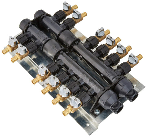 12 Port Home Run Plumbing Manifold With 3/4 Inch MNPT Inlet And 1/2 Inch Brass Crimp Ball Valve Outlets For PEX And PE-RT Systems