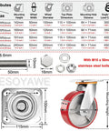 Built Tough Heavy Duty Plate Caster Replacement Set Featuring Dead Silent Polyurethane Wheels Double Ball Bearing Steel Hub specifications and dimensions.