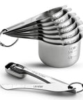 Stainless Steel Measuring Cups And Spoons Set Of 14 With Leveler, nesting design, ergonomic handles, for dry and liquid ingredients.