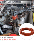 Silicone Vacuum Hose For Your Ride 15 Ft Long High Temp 3mm ID Approx 0.12 Inch 10mm OD 3.5mm Wall Red Heavy Duty Automotive Vacuum Line 130 PSI Max Pressure One Piece Ride Ready. Engine bay view with installed red silicone hose.