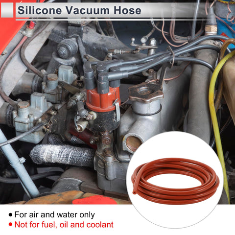 Silicone Vacuum Hose For Your Ride 15 Ft Long High Temp 3mm ID Approx 0.12 Inch 10mm OD 3.5mm Wall Red Heavy Duty Automotive Vacuum Line 130 PSI Max Pressure One Piece Ride Ready. Engine bay view with installed red silicone hose.