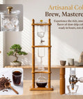 720 Milliliter Cold Brew Coffee Tower With Adjustable Valve Makes Five To Seven Cups, showcasing the elegant bamboo stand and glass components.