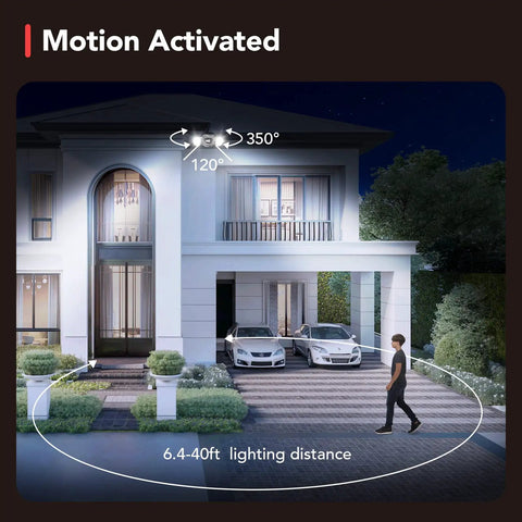 Dope Led Flood Light Outdoor Motion Sensor illuminating driveway with 450 degree adjustability, IP65 waterproof, security lights