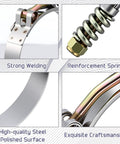 Heavy Duty T Bolt Hose Clamp Kit 16 Pack With Reinforcement Spring, Stainless Steel, 4 Sizes, detailing components