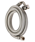 Dishwasher Hose With 90 Degree Elbow Four Feet Premium Braided Stainless Steel Water Supply Line Three Eighths Inch Compression To Three Quarters Inch Female Hose Thread Durable Rust Resistant Flexible Easy Install coiled view.