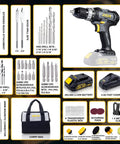 20V Cordless Drill Kit All In One With 2x 2.0Ah Batteries And Charger Half Inch Metal Keyless Chuck 25 Plus 1 Torque Settings