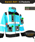 Illustration showing KwikX-RAY features on Galaxy Limited Edition Pattern Class Three Reflective Softshell Jacket in Yellow XL
