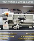 Precision 8X16 Metal Bench Lathe Featuring Auto Metric To Inch Thread Switching 1100W Brushless Motor, detailed view in workshop.