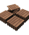 Stacked Interlocking Patio Deck Tiles 12x12 Inch Wood Floor Tiles Outdoor Flooring for Patio Garden Deck Poolside Brown All Weather Fir Wood
