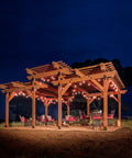 Killer Exterior Structural Wood Screws Five And One Half Inches Long Point Two Two Zero Diameter Low Profile Head Sawtooth Tip Double Barrier Coated Black T40 Drive Pack Of Fifty For Easy Backyard Deck Projects used in a beautifully lit backyard pergola.