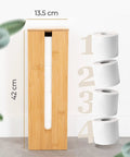 Bamboo Toilet Paper Storage Holder With Lid On A Sturdy Bamboo Base, Space Saving Roll Dispenser That Fits Up To 4 Standard Rolls