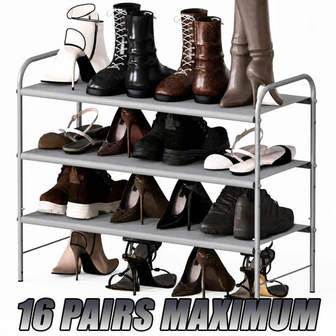 Legit Heavy Duty Three Tier Shoe Rack Storage Stand Fits All Your Daily Kicks Perfectly For Entryway Dorm Or Hallway Hold Up To Sixteen Pairs Without Any Hassle Built With Tough Metal Shelves In Chill Grey Tone