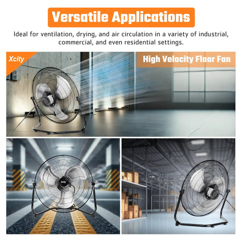 Heavy Duty 20 Inch Industrial Floor Fan With 4650 CFM Airflow, 3 Speed Settings, 360 Degree Tilt, Metal Construction for warehouses