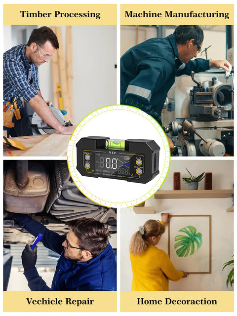 No Fuss Wireless Digital Angle Finder Tool With Dual Axis Alignment And Spot On Accuracy Featuring A Heavy Duty Magnetic Base For Quick Slope Percentage Readings On Woodworking Jobs used in timber processing and machine manufacturing.