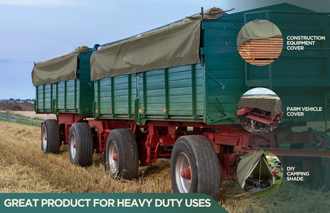 Heavy Duty Waxed Canvas Tarp Cover 21oz Duck Cloth 8x10 Ft Olive Drab with Rustproof Brass Grommets Built To Last for Camping Construction Gear and Outdoor Use