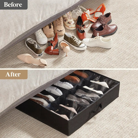 Under Bed Shoe Storage Organizer Two Pack With Clear Viewing Window Low Profile Fabric Closet Bin For Sneakers And Everyday Kicks Foldable Design Sturdy Handles Small Space Saver Fix