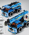2-In-1 RC Construction Truck And Crane Set For Kids Aged 6 To 14, 401-Piece Build Kit With Easy Remote Control, Convert Between Crane And Truck, Durable STEM Toy For Boys And Girls. Blue ABS build, truck and crane views
