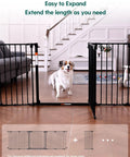 Auto Close Baby Gate For Narrow Doorways And Stairs, black gate with pet, expandable, fits 26 to 28.5 inch openings, secure