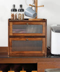 Big Ol Wooden Bread Box For Kitchen Countertop With Two Layer Design And Clear Acrylic Window Rustic Brown Finish Keeps Bread Fresh And Pantry Organized For Daily Use