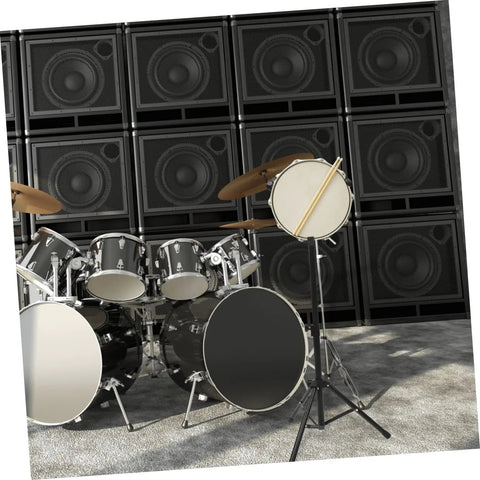 Heavy Duty Matte Black Folding Drum Stand Featuring Silent Snare Practice Pad And Wide Leg Base For Straight Up Dope Stability During Quiet Home Grooves And Fast Collapsible Storage.