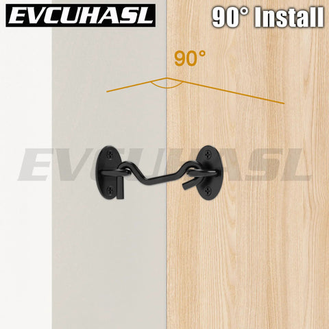 Rock Solid 3 Inch Matte Black Hook And Eye Latch For Swing Barn Doors Patio Gates shown at 90° installation angle.
