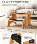 Premium Wooden Two Step Stool Duo Featuring Tough As Nails Build Quality And Wide Non Slip Steps That Handle Up To 350 Lbs Like A Champ For Kitchen And Bath with measurement details.