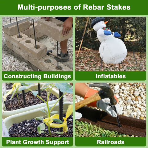Heavy Duty Tough As Nails 16 Inch Rebar Stakes Set Of 16 Three Eighths Inch Diameter Landscape Timber Spikes With Chisel Point